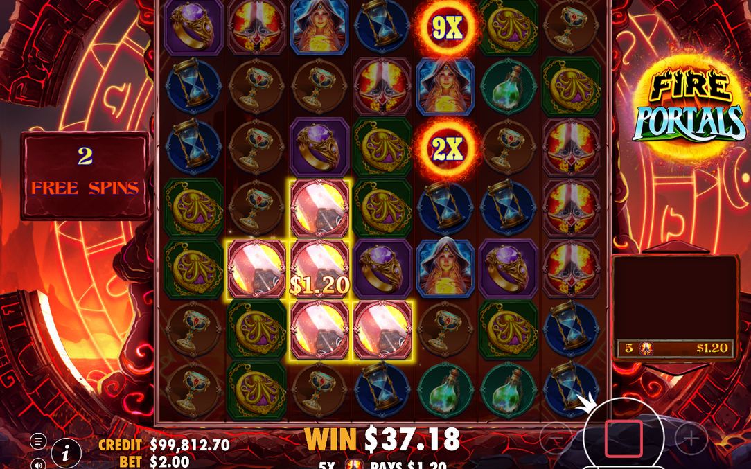 Free Spins in progress, Fire Portal Wilds still on the grid