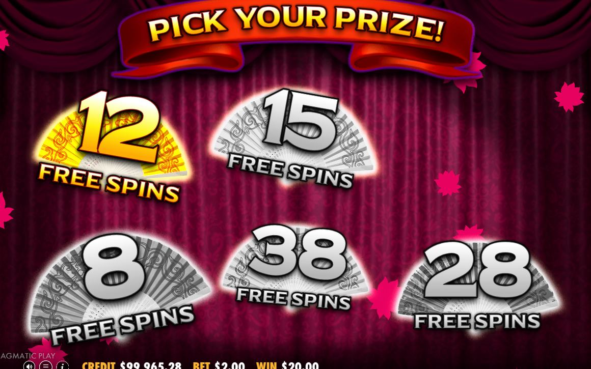 Pick Your Prize screen with six folding fans