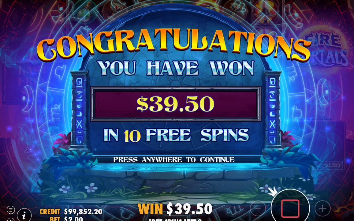 Win screen after a cluster pays across tumbles