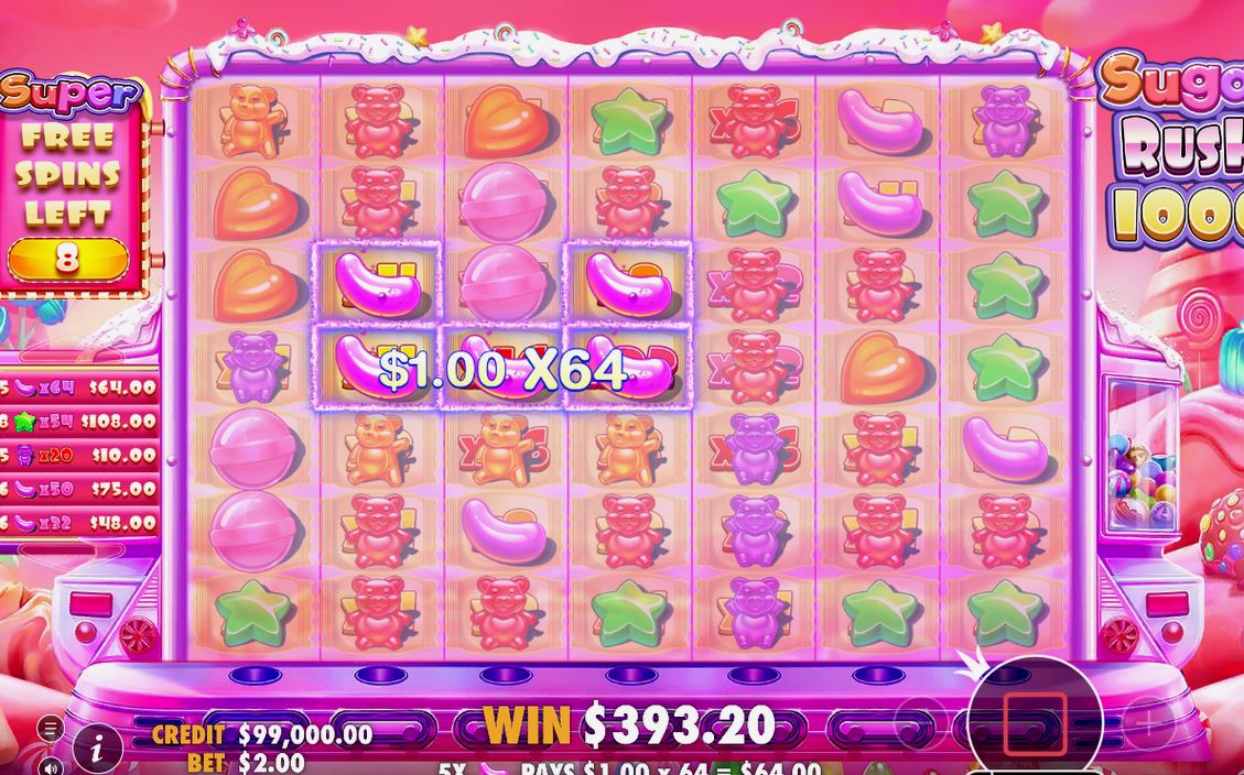 Win screen with multiplier spots after a tumble chain
